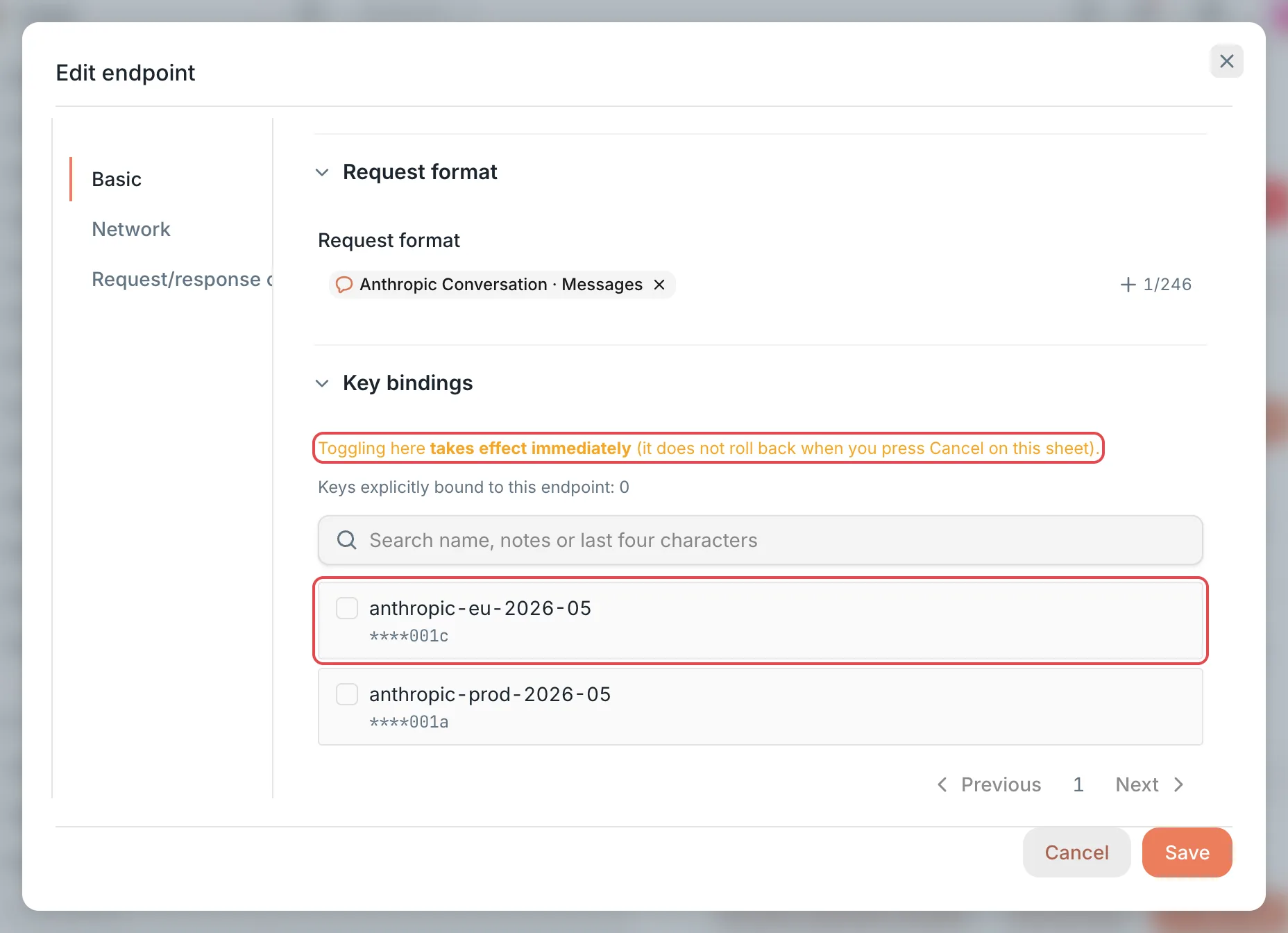Edit endpoint: key bindings