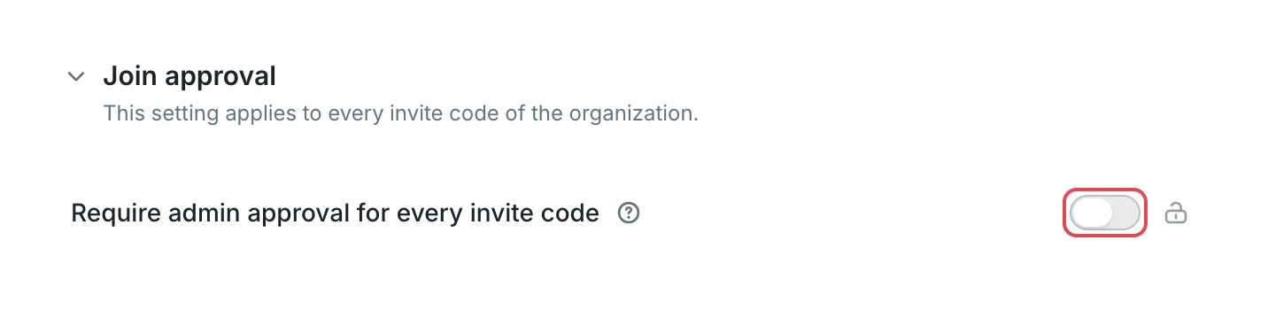 Organization details: require approval for every invite code