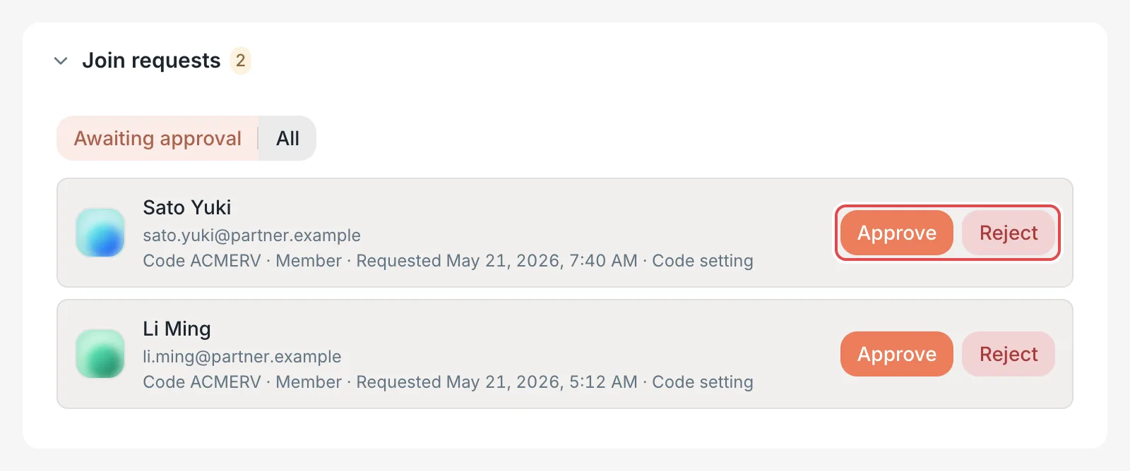 Join requests: approve and reject