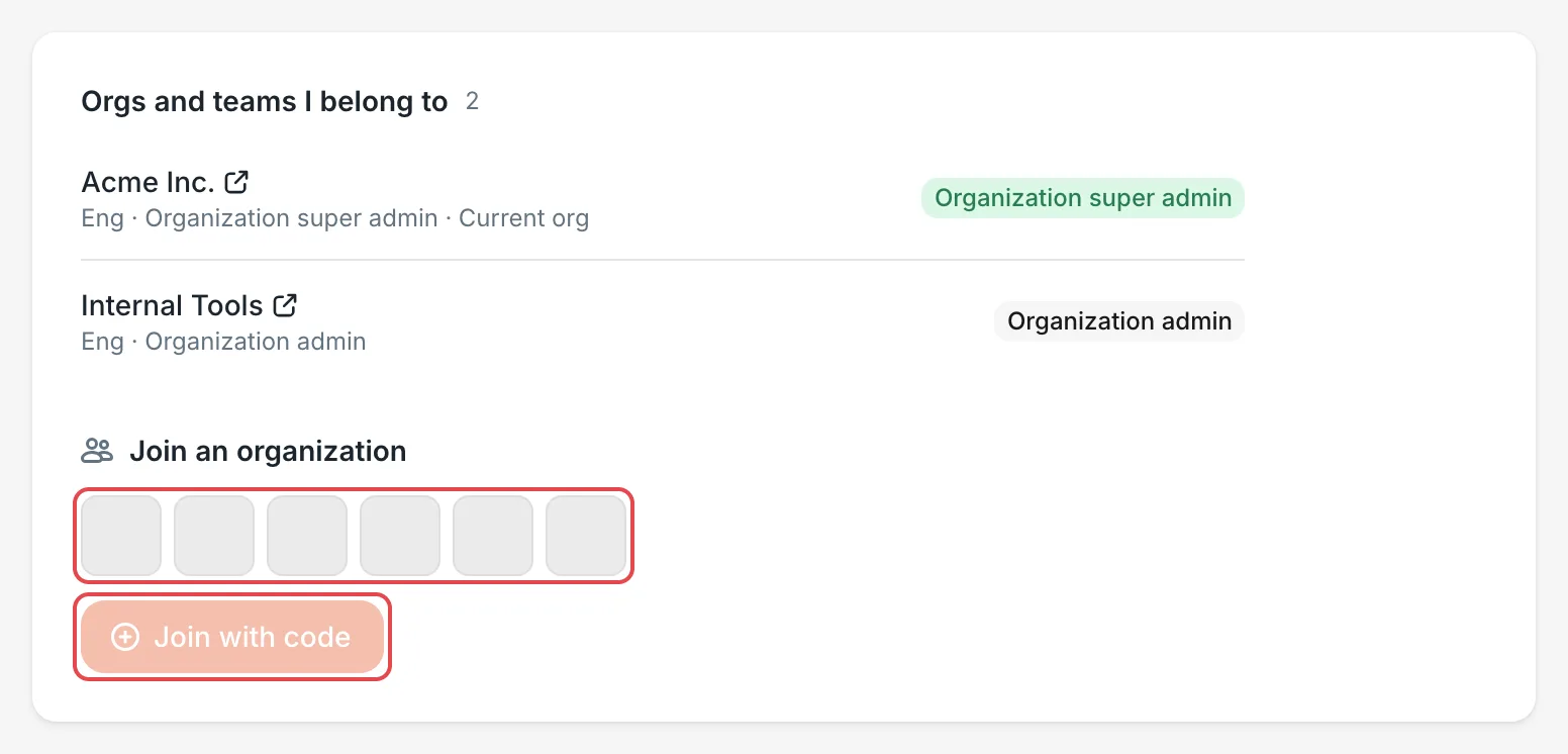 Account & Security: join an organization with an invite code