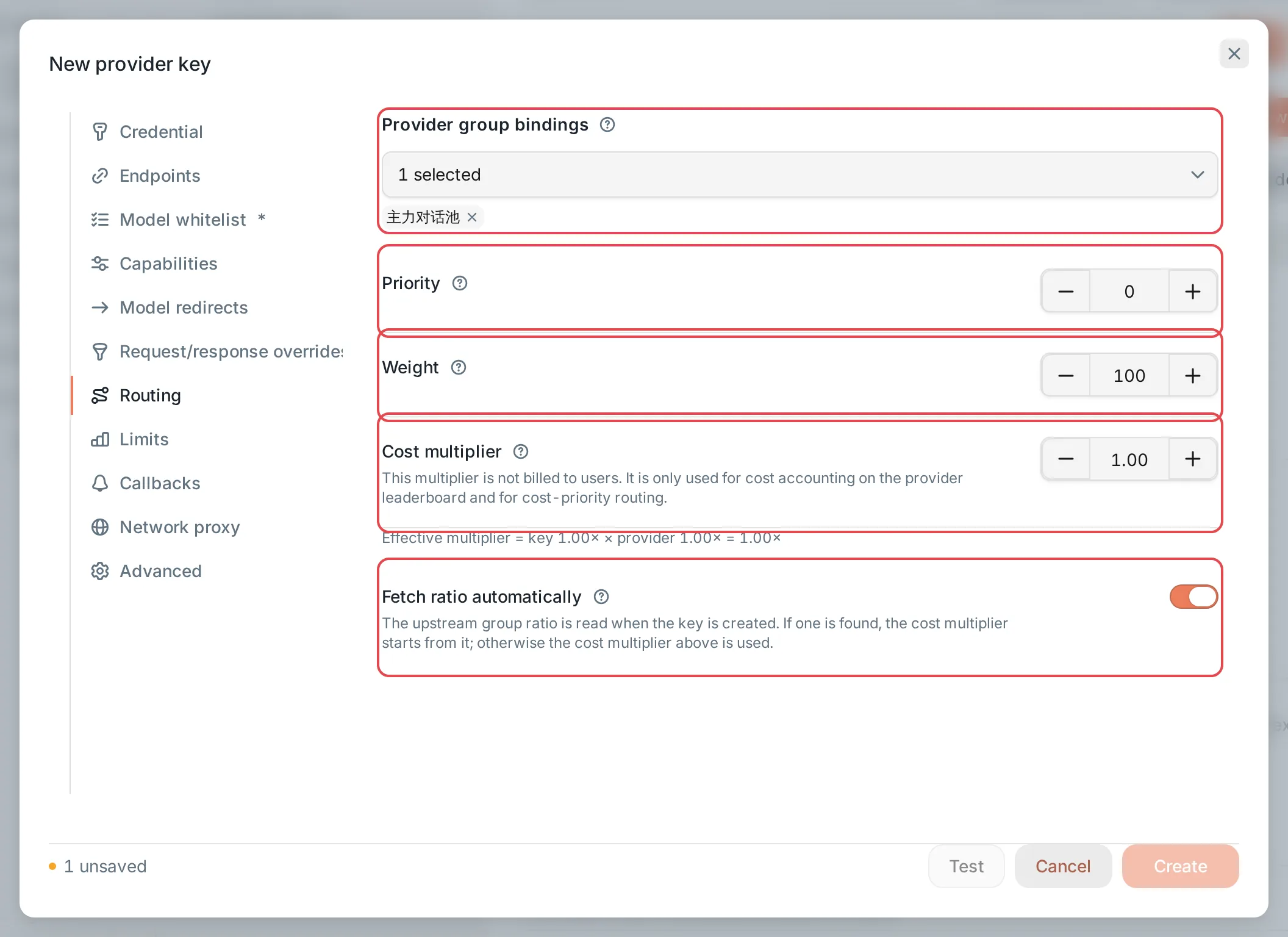 New provider key: the Routing section