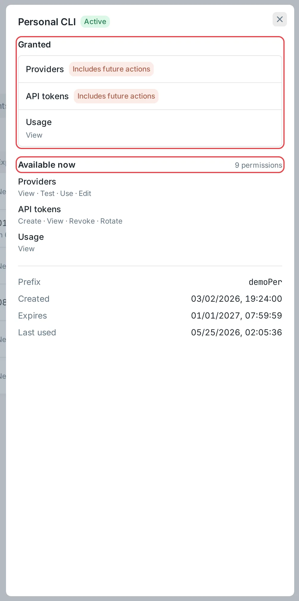 Token details: Granted and Available now