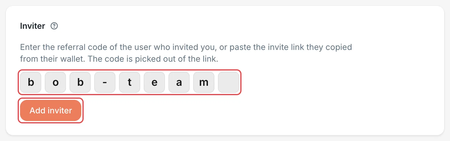 Linked accounts: enter a referral code to add an inviter