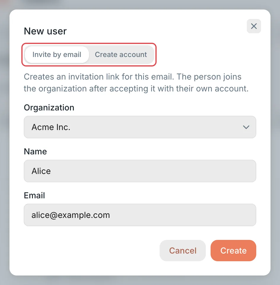 New user: Invite by email